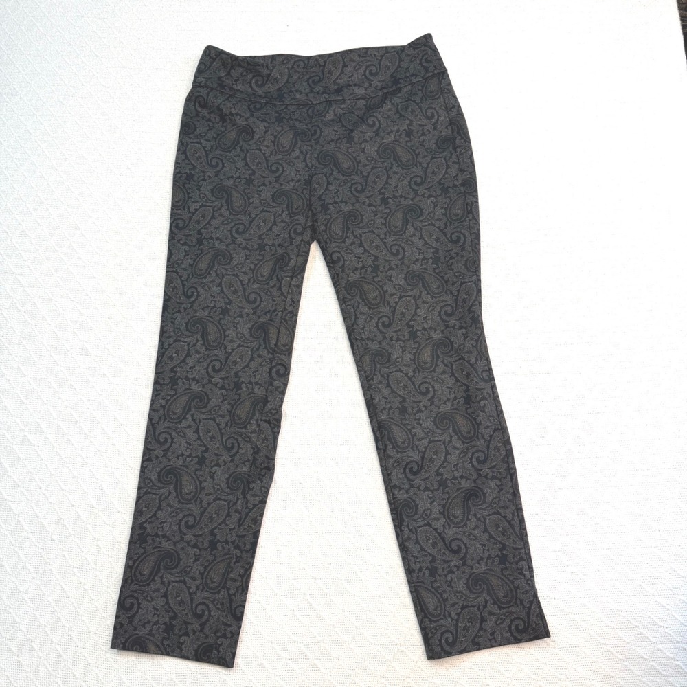 Zac & Rachel Womens Grey Paisley Stretch Pull On Straight Leg Pants Size M